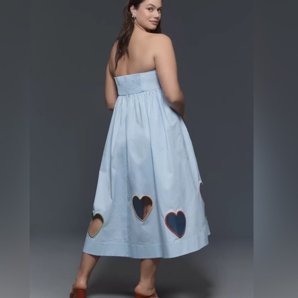 Mare Mare x Anthropologie Light Blue Strapless Heart Cutout Midi Dress Large NWT
